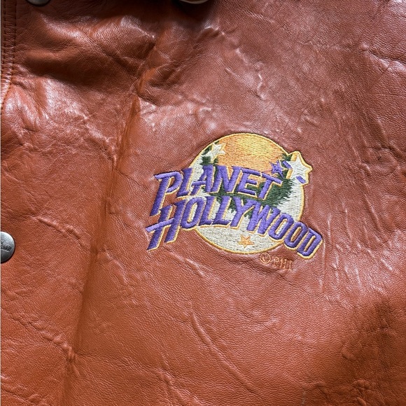 Vintage 1995 Planet Hollywood Leather Jacket Tan brown 2 tone Washington DC L - Picture 8 of 10